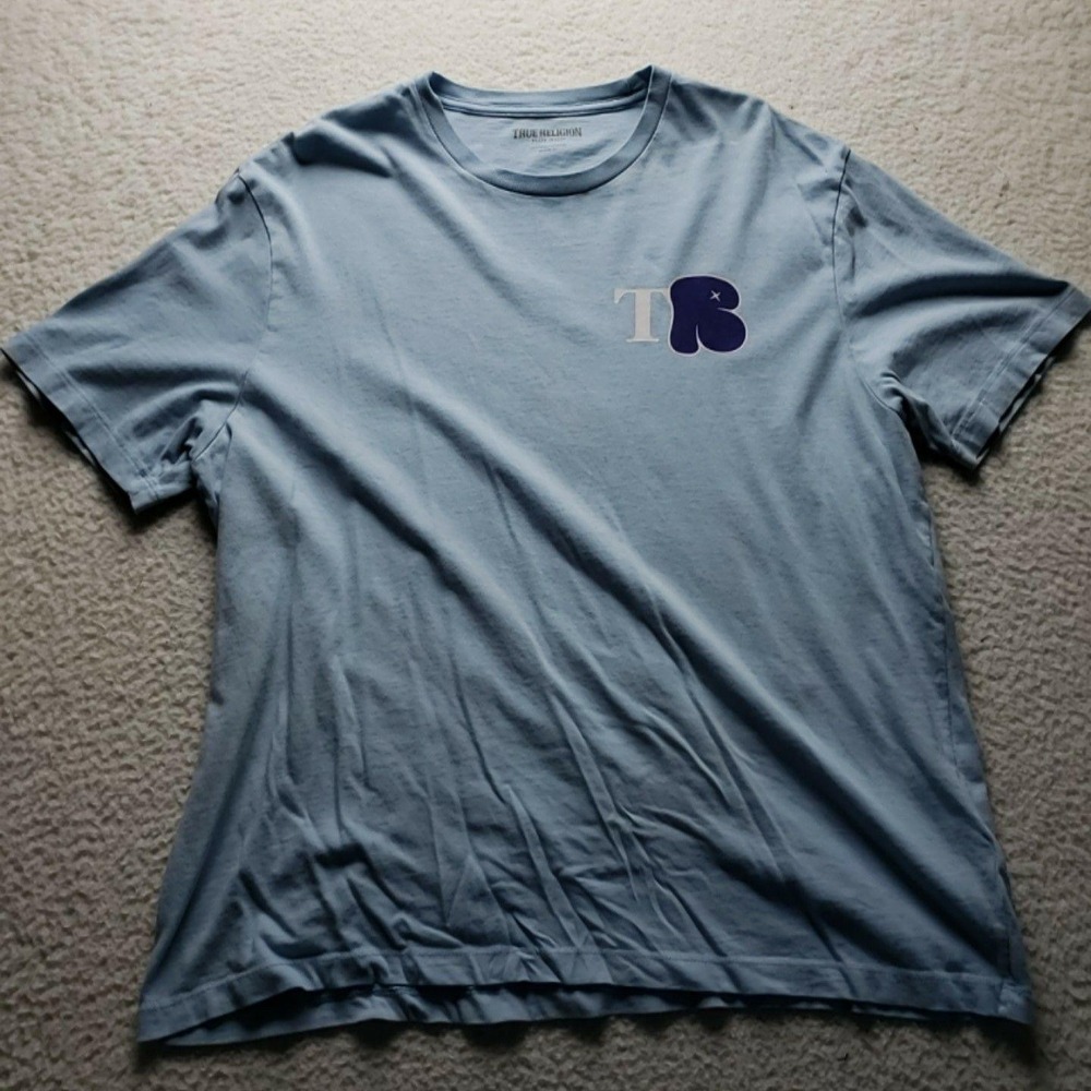 True Religion Shirt Mens Large Blue Fashion For The Senses Cities Graphic Tee